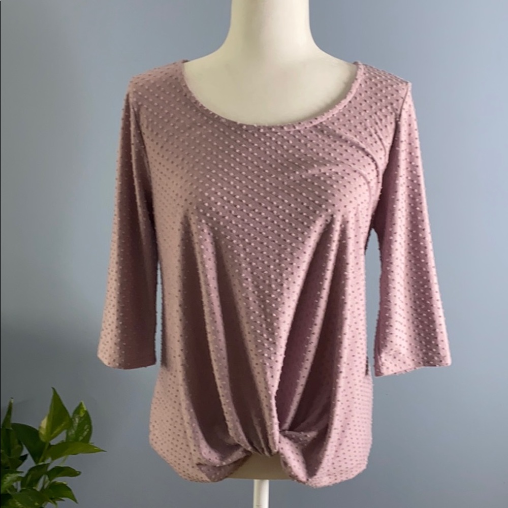 W5 Lilac Purple Raised Polka-Dot 3/4 Sleeve Top